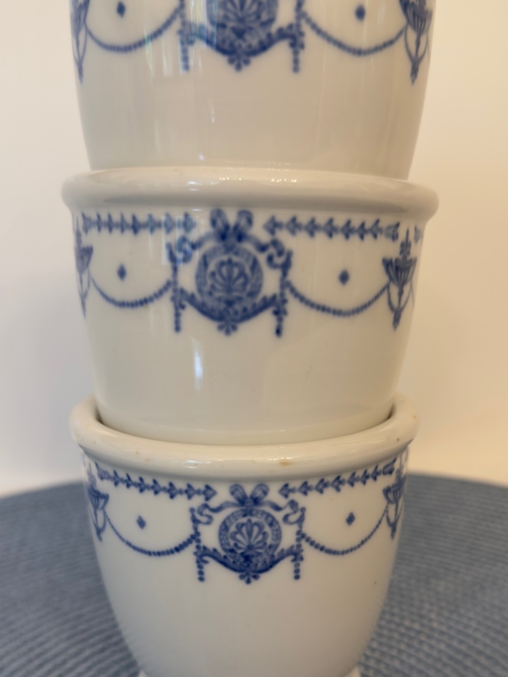 Syracuse China Blue Adam Railroad China Custard Cups Set 3